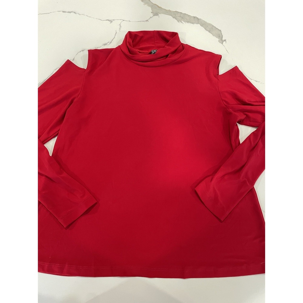 Clara Sun Woo Top Sz M RED‎ Cold-Shoulder Sleeve stretch blouse SI44